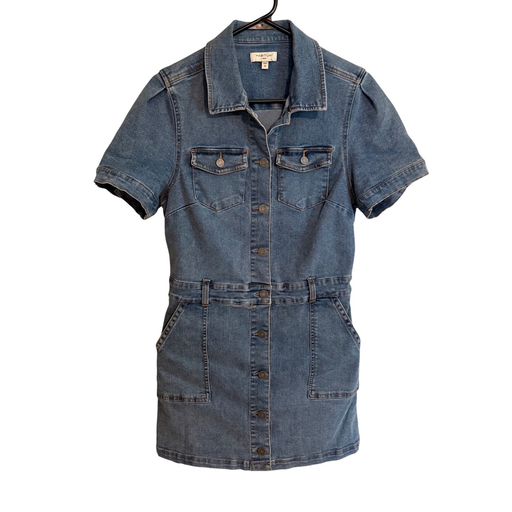 Habitual Denim Button Front Short Sleeve Mini Dress Medium Western 90s Boho